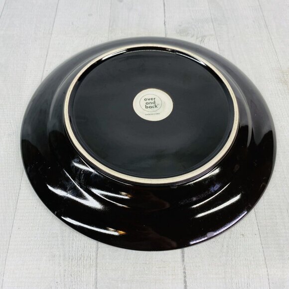 Over and Back Crackled Design Red Bronze Rim Round Ceramic Dinner Plates Set 4 - Picture 7 of 16
